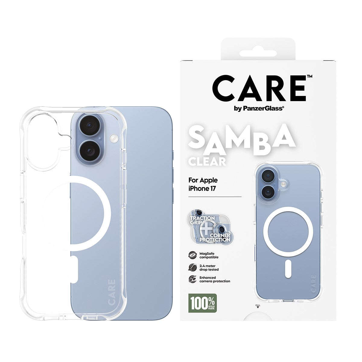 CARE™ by PanzerGlass® Samba Case Transparent m. Weiß MagSafe iPhone 17
